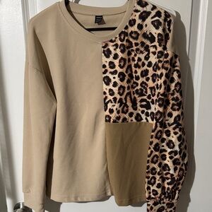 SHEIN Beige and Leopard Print Sweater